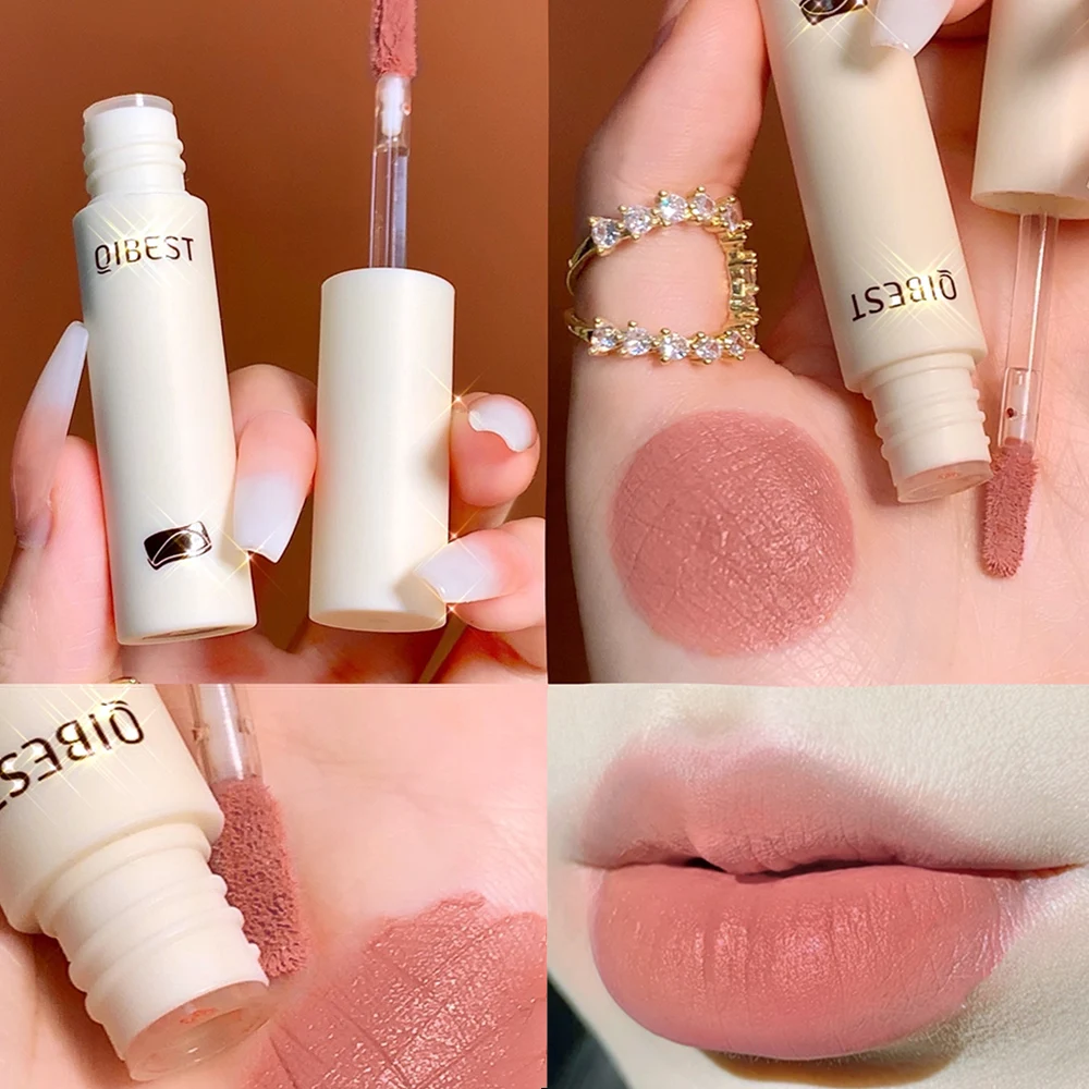 

QIBEST Lip Gloss 8 Colors Nude Matte Chocolate Lipstick Waterproof Long Lasting Women Red Lip Tint Velvet Lip Glaze Cosmetics