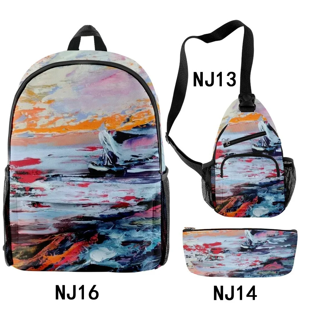 Luxury Popular tie dye graffiti oil painting 3D Print 3pcs/Set pupil School Bags Travel Laptop Backpack Chest Bag Pencil Case