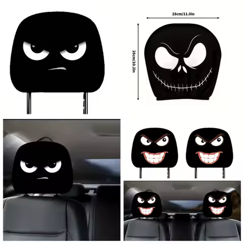 Funny Headrest Covers Halloween 2pcs Automobile Headrest Protector Breathable Elastic Head Rest Covers for Auto Decoration