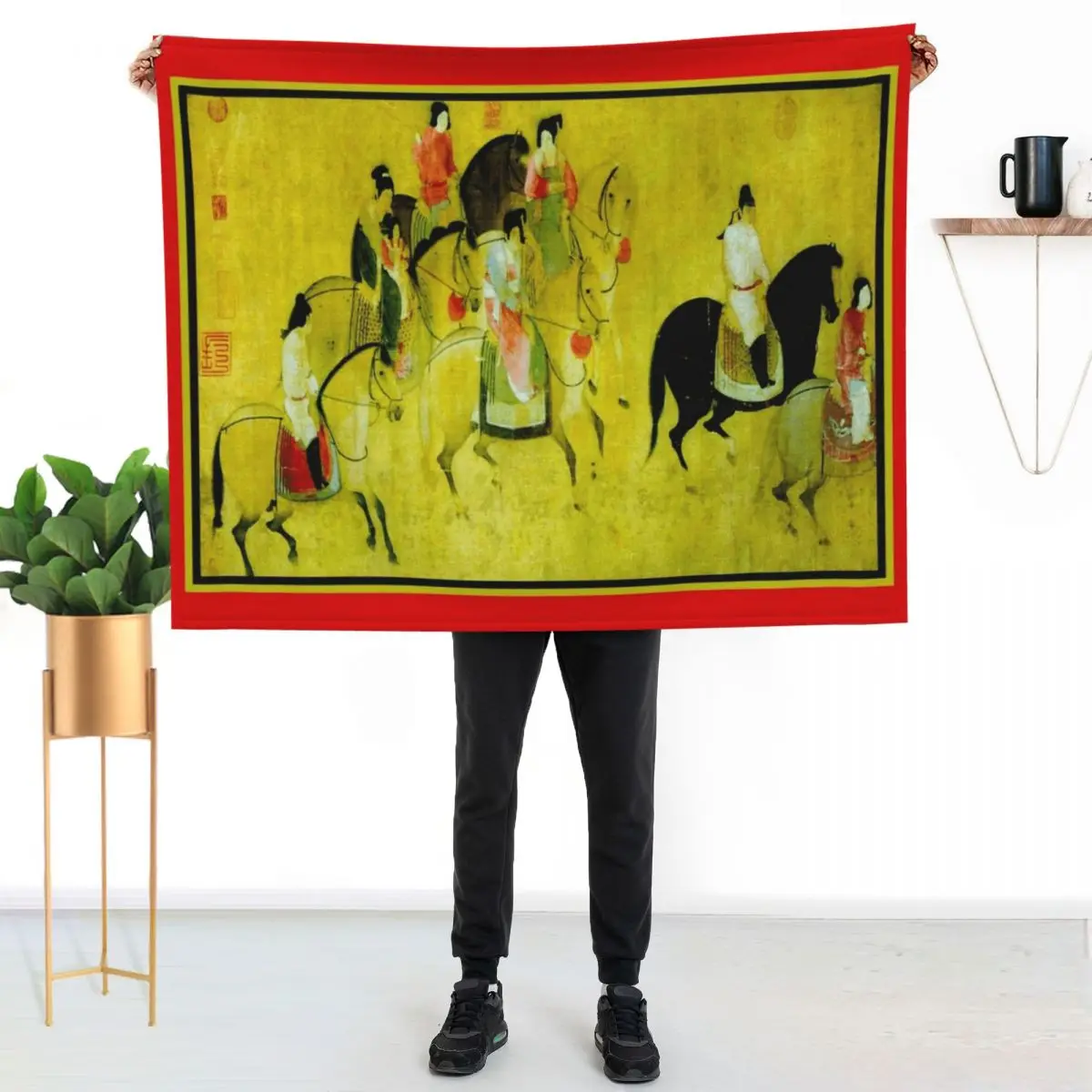 

TANG DYNASTY Ancient Spring Outing Print Throw Blanket Cozy Light Blanket for Travel Camping Picnic
