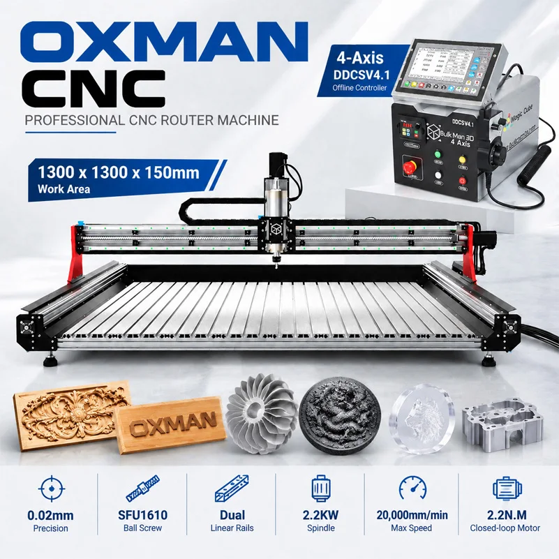 BulkMan3D OXMAN ULTRA 4-Axis CNC Router Machine Ball Screw Dual Linear Rail Engraver DDCSV4.1 Controller for Wood Metal Acrylic