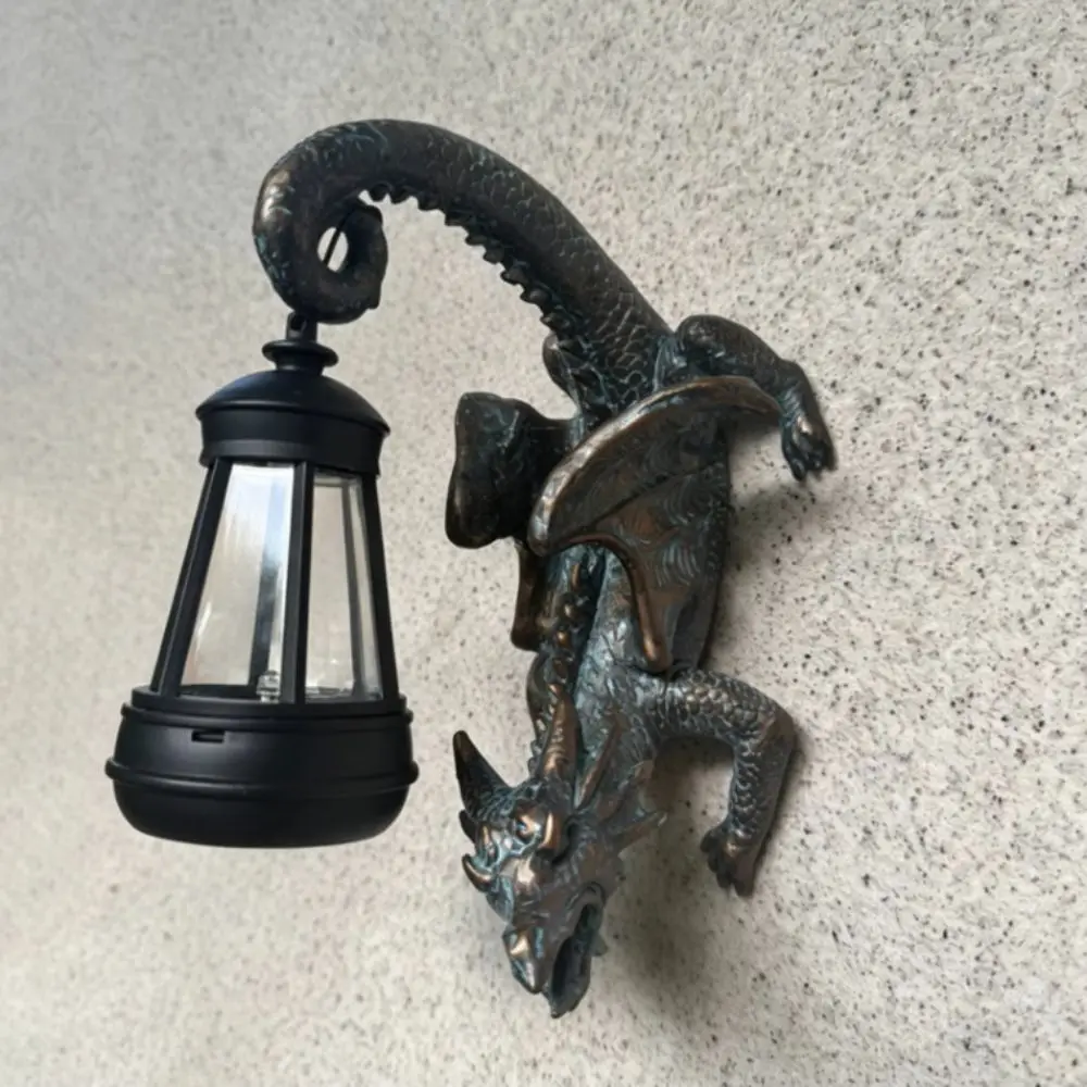 Solar-Powered Dragon Garden Statue Resin Craft Whimsical Design Dinosaur Lantern Creative Decoration Light-Up Ornament
