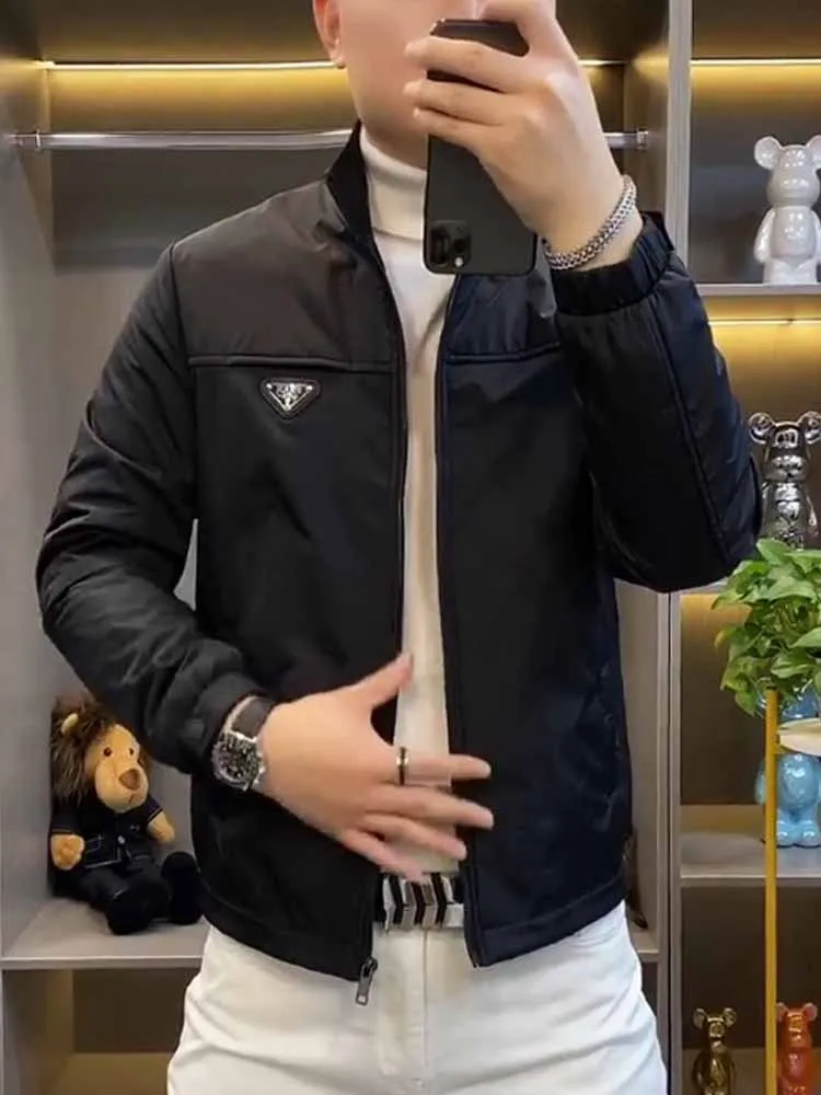 

ZhanChao Men's Casual Faionable Stand Collar Cotton Jaet Busin Sle Autumn Winter Thiened Long Sve Zipper Coat