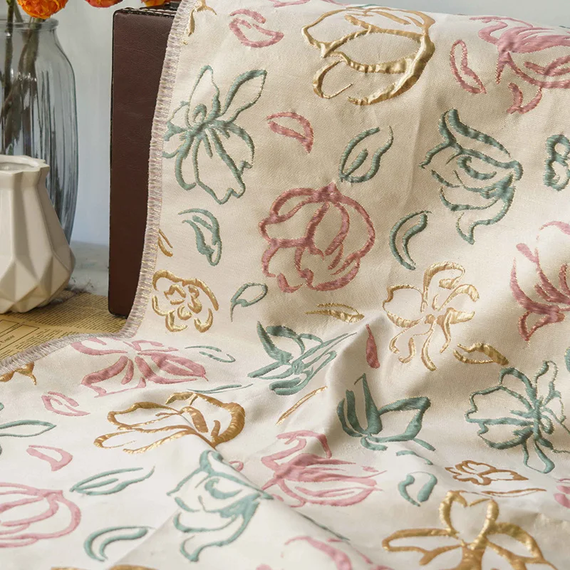 Yarn-dyed Jacquard Fabric Spring Autumn Flowers Women\'s Dress Pillow Curtain Case Bag Fashion Sewing Wholesale Cloth