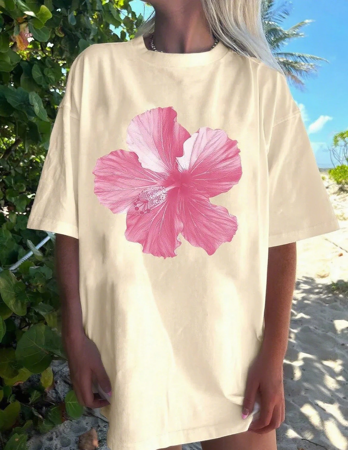 Kaus motif ceri kasual untuk wanita, T-Shirt kerah bulat, atasan motif bunga grafis lengan pendek, pakaian jalanan kasual wanita