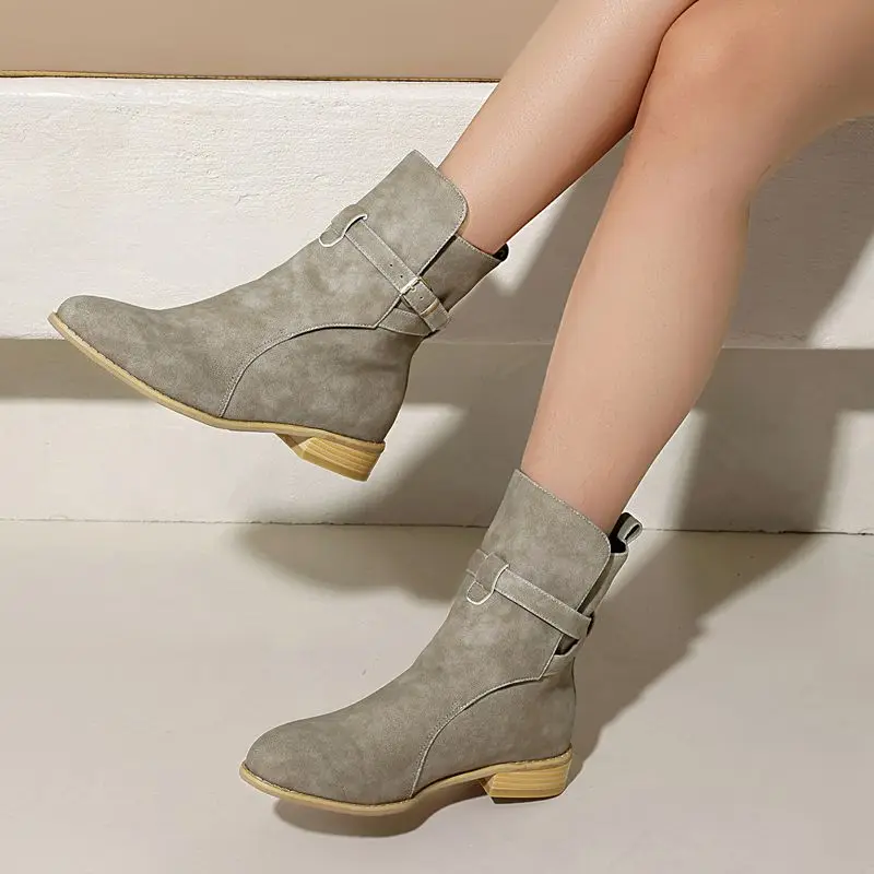 

ORCHA LISA Fashion shoes 2025 Women's Ankle Flats Round Toe Slip On Belt Buckle Flock Suede Big Size 50 US19 Leisure Daily Sale