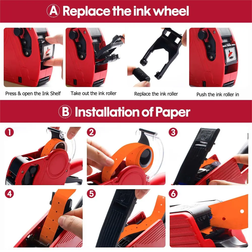 ป้ายราคาแบบปืน 30 ม้วน ราคา 15,000 ใช้ได้กับเครื่องพิมพ์ฉลาก MX-5500 พร้อมหมึกเติม 3 ม้วน (สีส้ม)