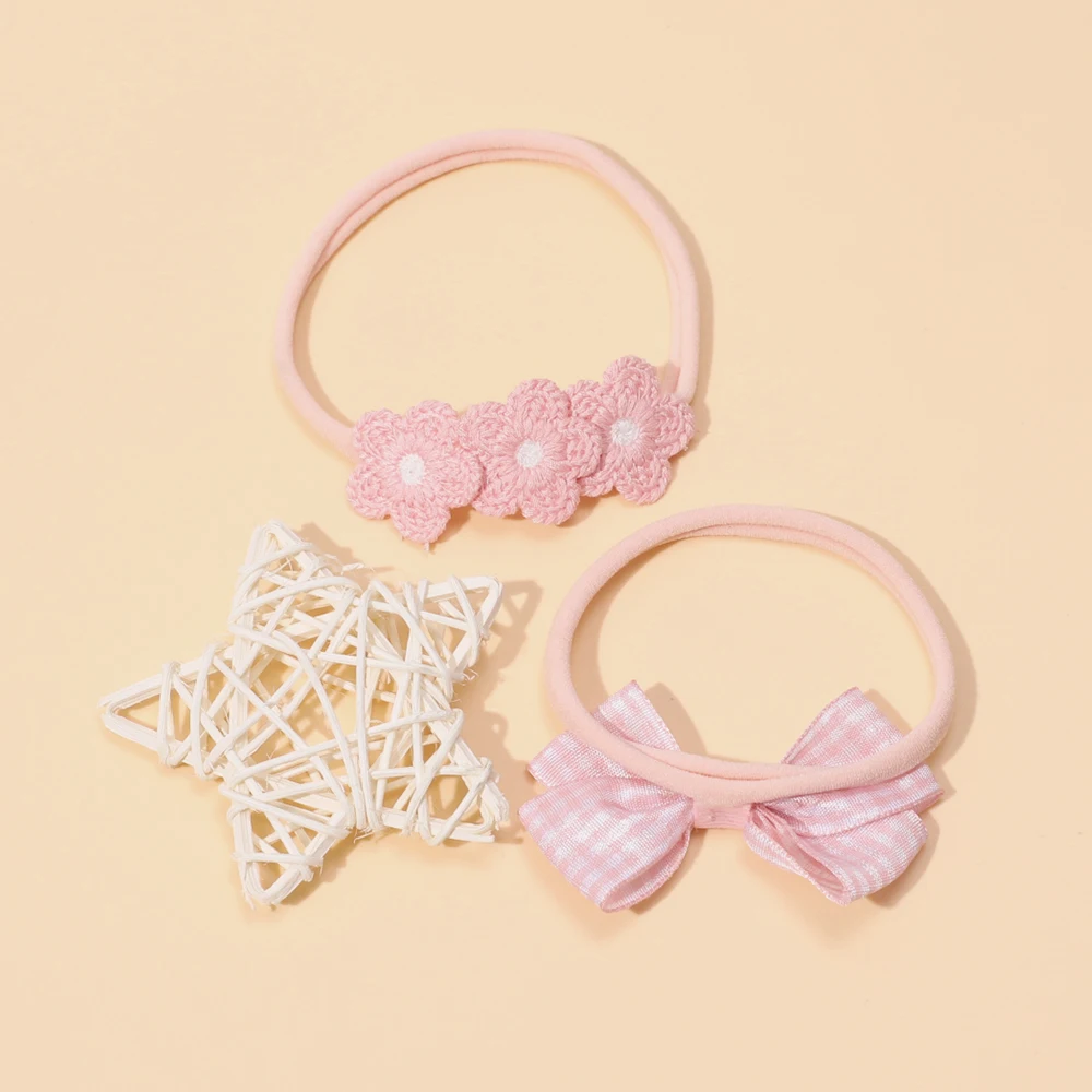 7Pcs/Set Pink Series Baby Headband Ribbon Bow Princess Nylon Hair Bands for Kids Girls Elastic Children\'s  Hair Accessories