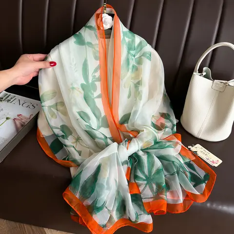 여성용 우아한 스카프 용수철, 여름 해변 자외선 차단 패션, 부드러운 숄, 하이 퀄리티 실크, 레이디 인기 프린트 스카프, 히잡, 신제품
