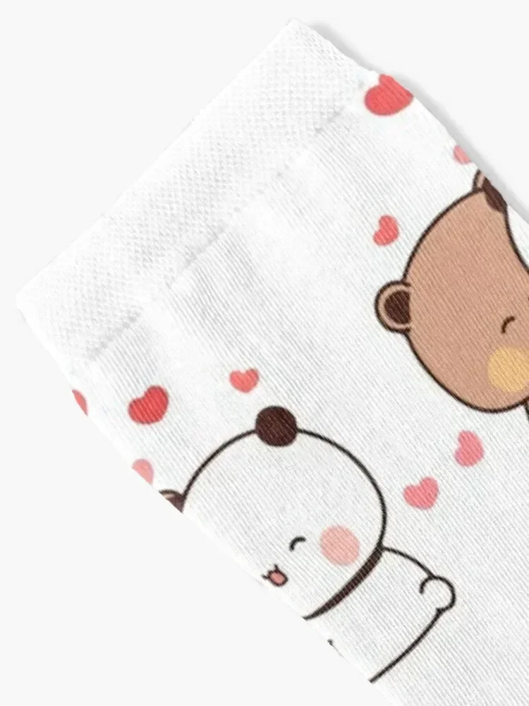 peach and goma mochi bear Couple taking a cute selfie Socks man Toe sports men cotton high quality floral Socks Man Women's