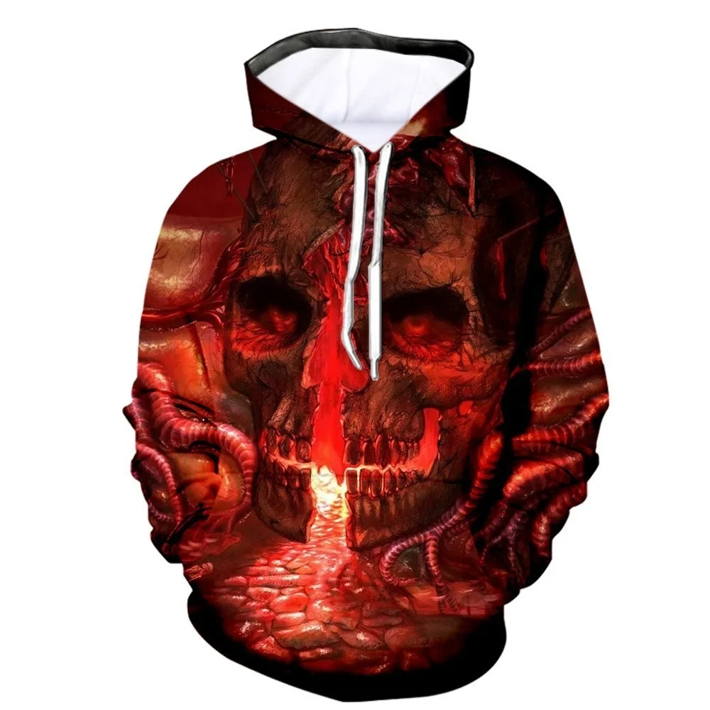 Moda personalizada hip hop quente manga longa hoodie esporte ao ar livre lazer halloween crânio impresso motocicleta manga longa hoodie