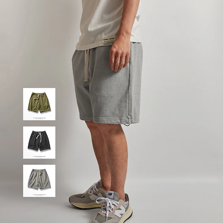 

Summer New American Retro Heavyweight Knitted Shorts Men's Pure Cotton Washed Drawstring Loose Straight Sports Five-point Pants