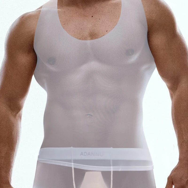 

Men's Vest Set and Men Underwear Transparent Sexy Comfortable Ice Silk Vest Male Sleeveless T Shirt Low Wasit Fitness Clothes