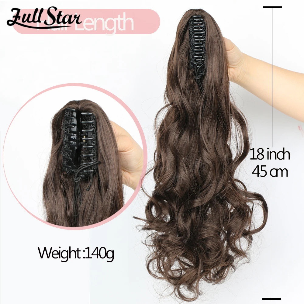 Extensão de rabo de cavalo 16 ", extensão de cabelo encaracolado com garra de rabo de cavalo, aparência natural, peruca sintética para mulheres, marrom escuro