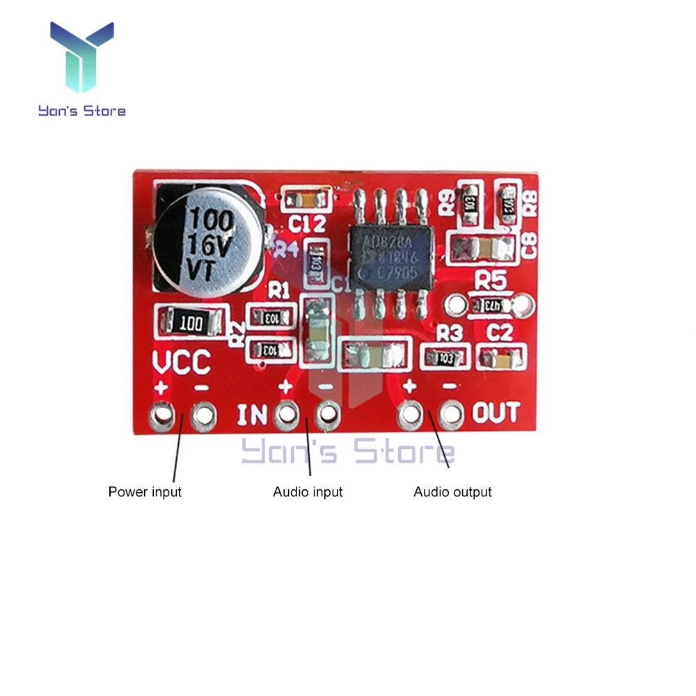 AD828 Stereo Dynamic Microphone Preamplifier Board MIC Preamp Audio Amplifier Module DC 3.8V-15V for DIY Audio Modification