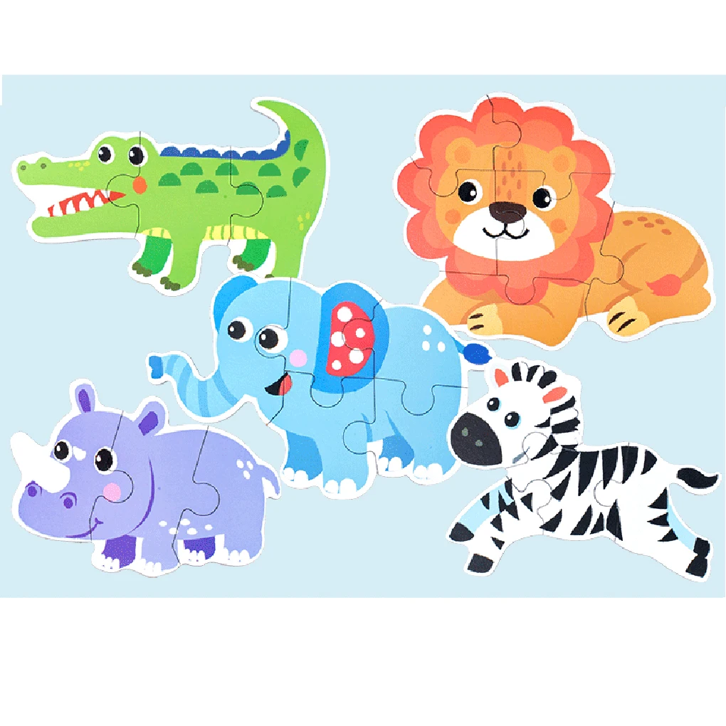 Children Toys 6-in-1 Box Puzzle Jigsaw Wooden Toys Cartoon Animals Puzzles Kids Educational Toy