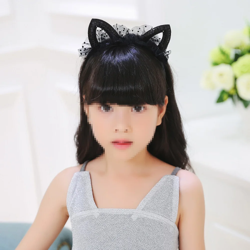 

6pcs Lace Cat Ears Headb Sequins Hair Hoops Kids Girls Accessories Wedding Bridal Tea Party Halloween Festival Beautiful