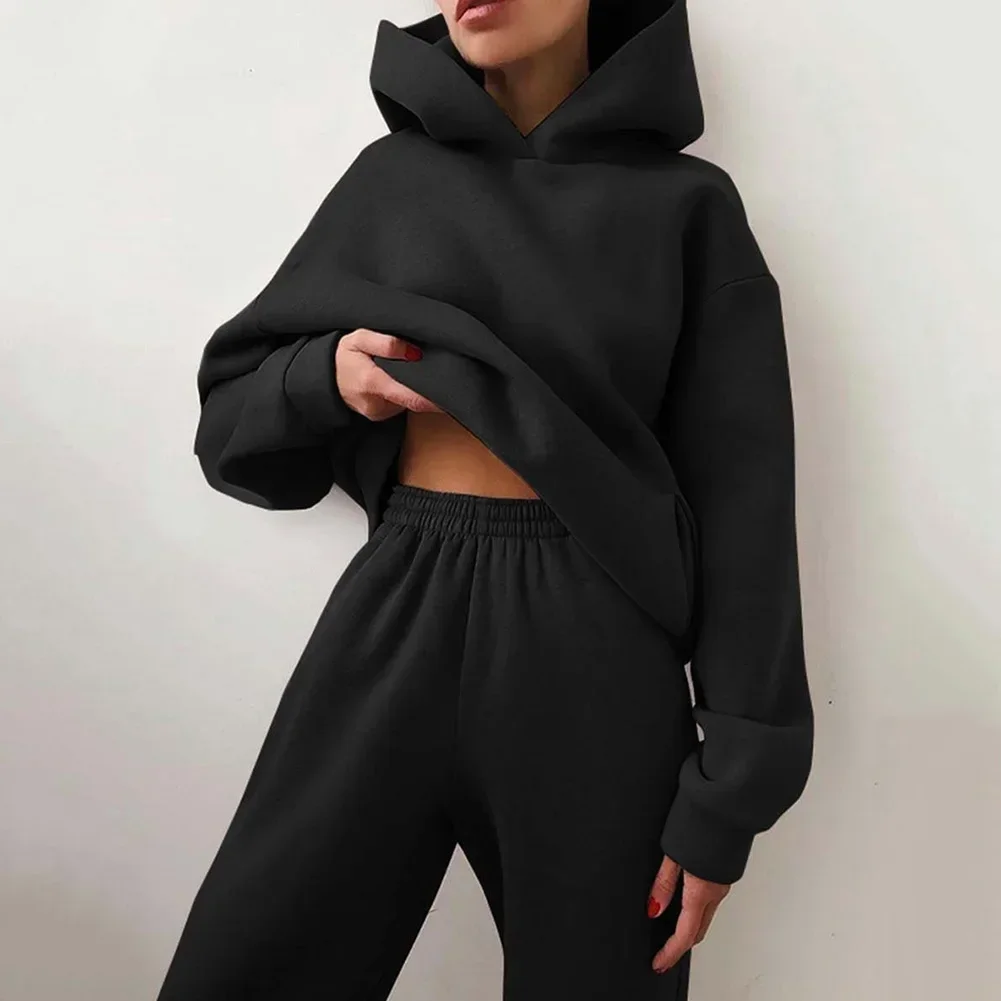 Suits 2 Piece Sets Daily Autumn Casual Hoodies Tracksuit Warm Winter Women Outer Jacket Outfits Sweatpants Hot