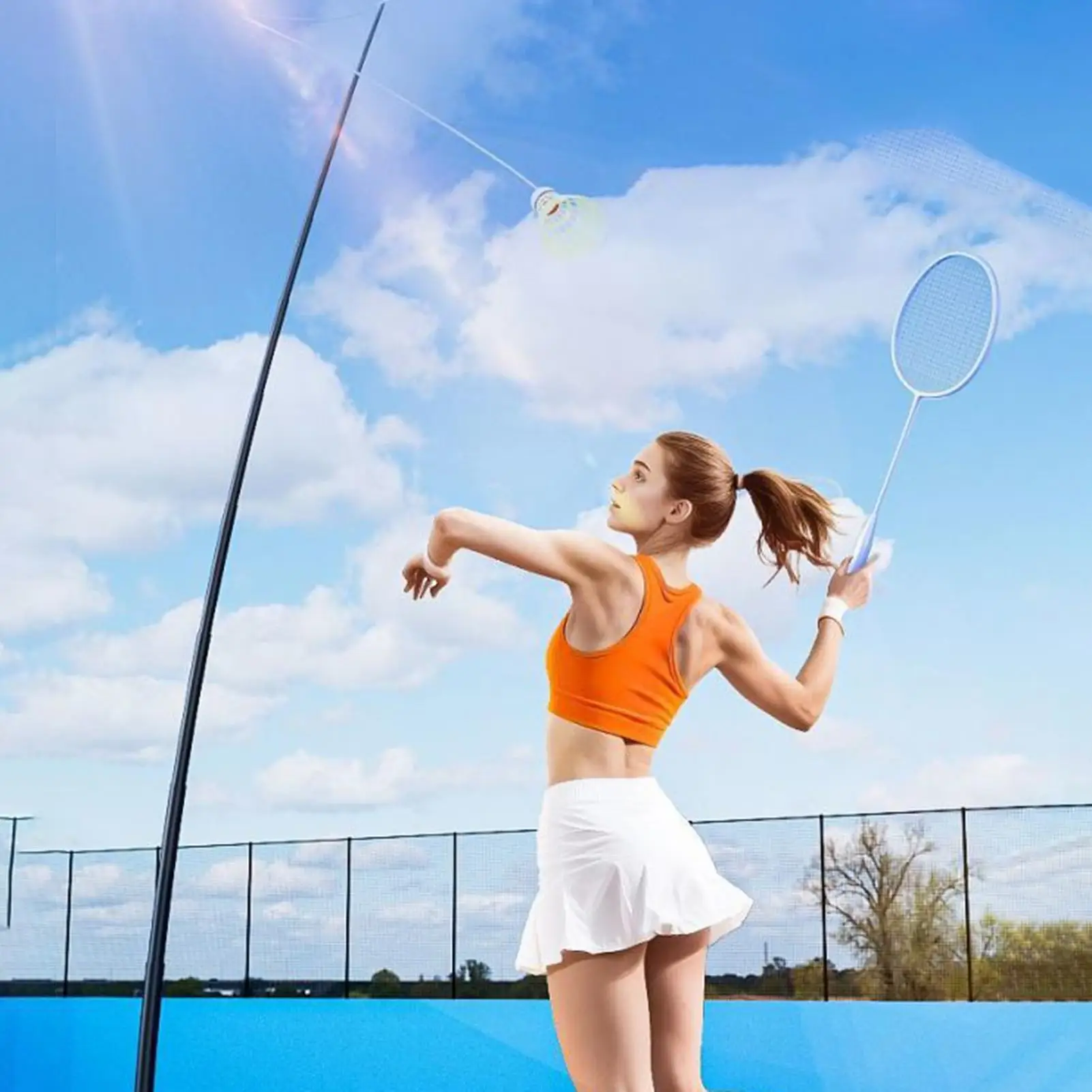 Badminton Single Training Aid Portable Foldable Automatic Rebound Single Badminton Trainer For Men Women Adults Teens Kid Indoor
