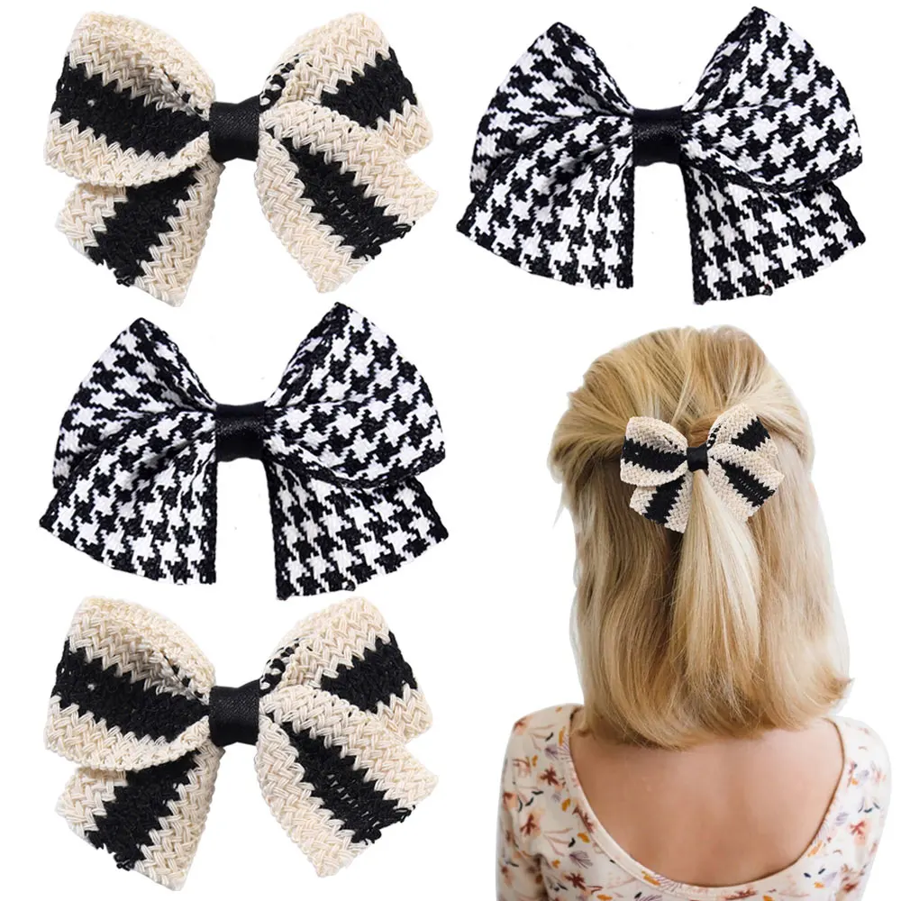 2Pcs Knitted Bow Hair Clip For Girls Classic White Black Bowknot Hairpin Barrettes Kids Headwear Fashion Hair Accessories