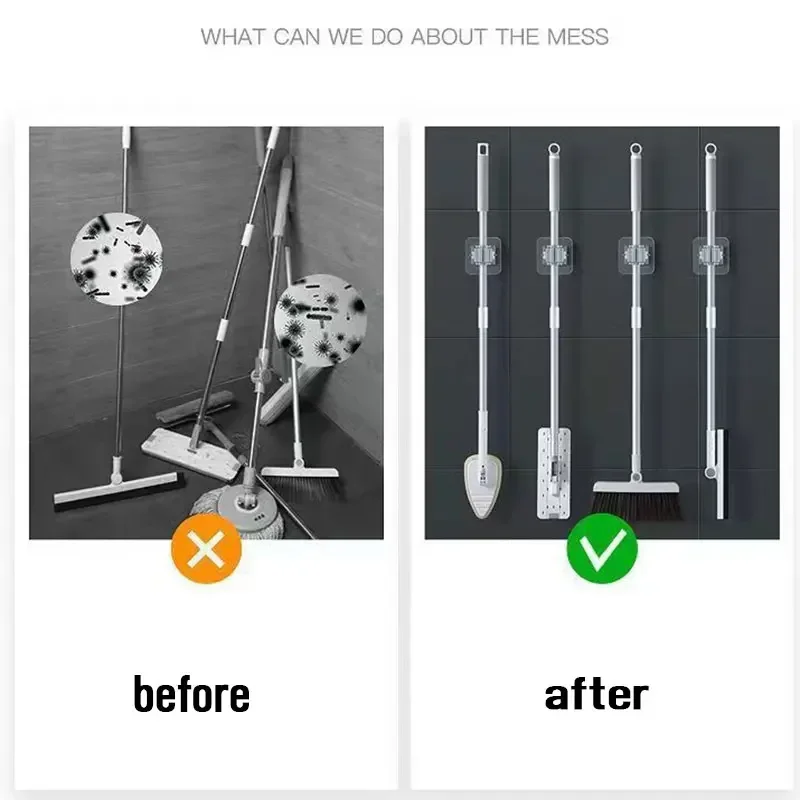 4 قطع حامل مكنسة مثبت على الحائط، بدون خطافات مثقاب للممسحة، منظم تخزين الحمام، قابض مكنسة لاصق - خالي من الضرر