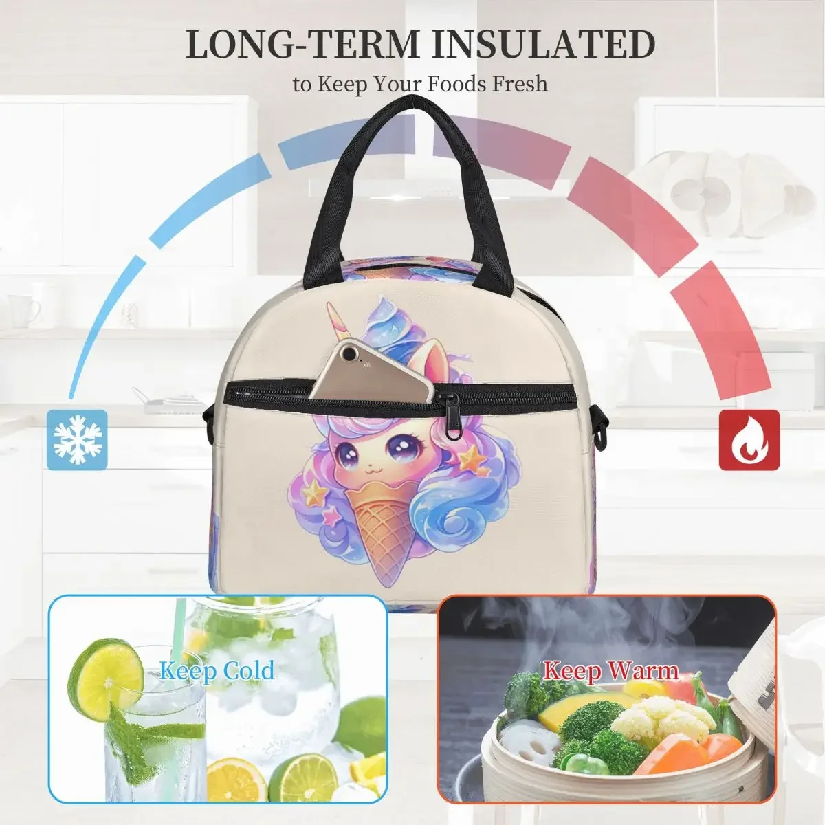 IJs Eenhoorn Lunchtassen Geïsoleerde Bento Box Waterdichte Lunch Tote Picknickzakken Koeler Thermische Tas voor Vrouw Meisje Werk