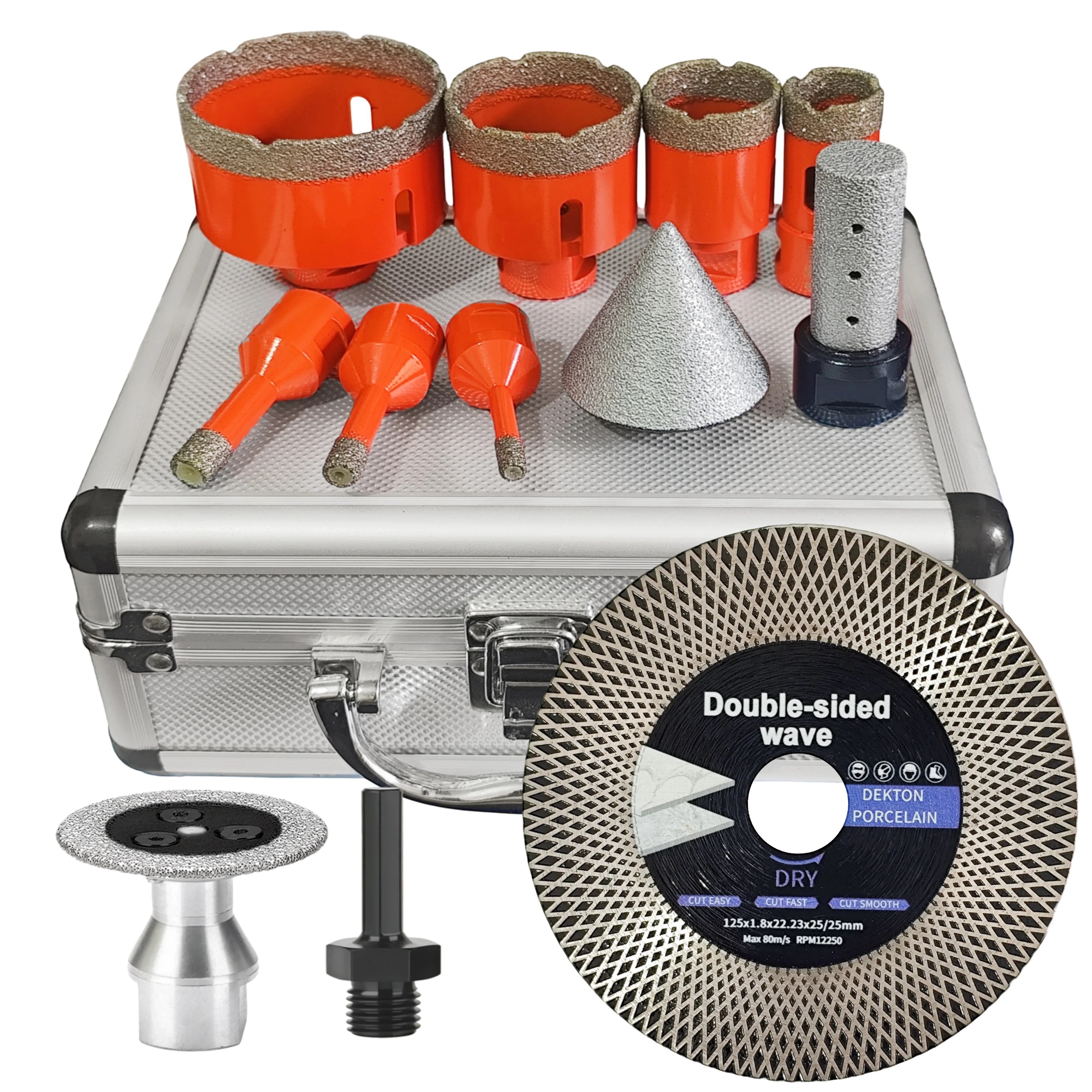 M14 Diamond Drill Bit Set 9/10/12Pcs Ceramic Tile Marble Granite Saw Blade Chamfer Bit Milling Bit Adapter Cutting Drilling Kit