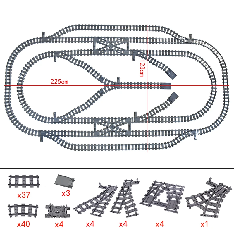 City Trains Flexible Tracks Forked Straight Curved Rails Switch Building Block Bricks High-Tech Creative Toys for kids gifts