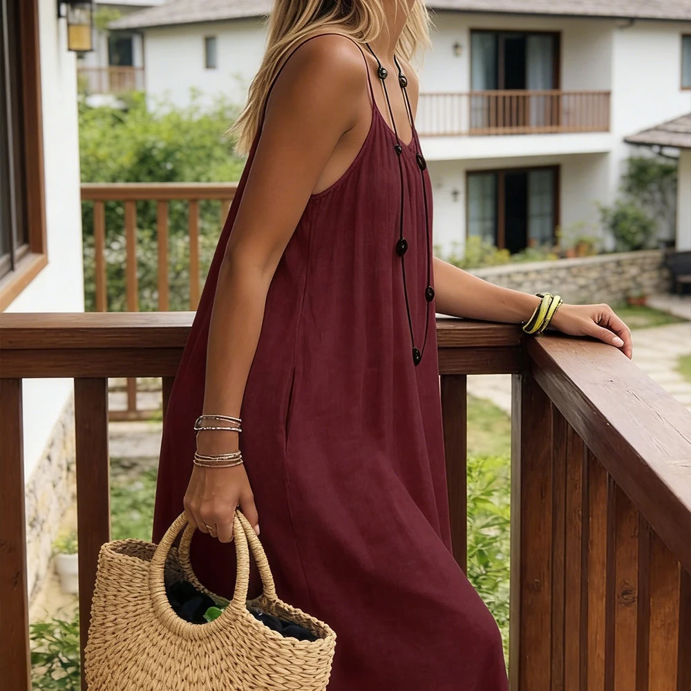 Backless Cami Dresses Open Back Lounge Dress Spaghetti Strap Sleeveless House Dress Long Sundress Holiday Beach Wear - Image 3