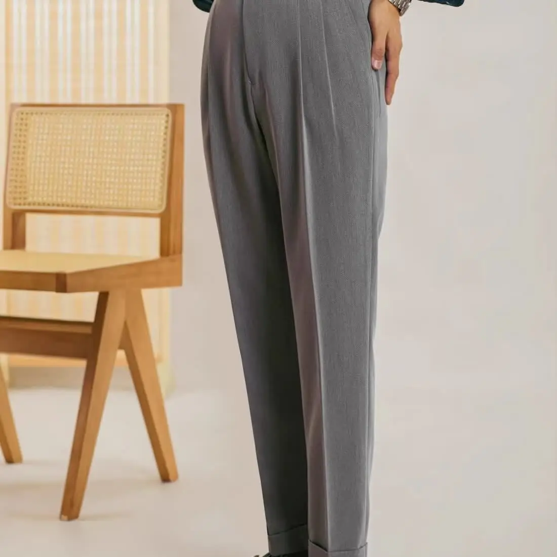 Italian Men's Neapolitan Pants Paris Button Waist Straight Pants British High Waist Casual Pants Men's Suits and Separates