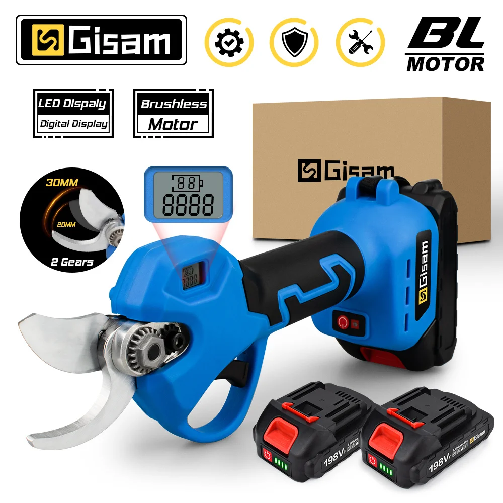 Gisam Wireless Electric Pruner Shear Brushless Electric Pruning Shears Battery Scissors 30MM Garden Fruit Tree Bonsai Power Tool