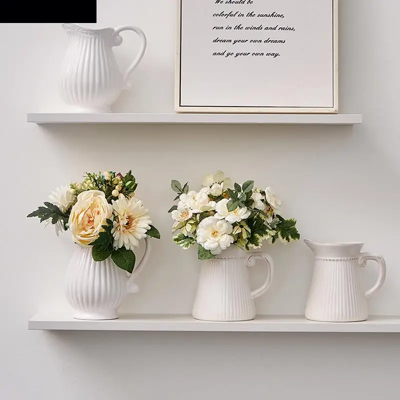 Striped Vase Arrangement Desktop Decoration Ceramic Milk Jug Art Room