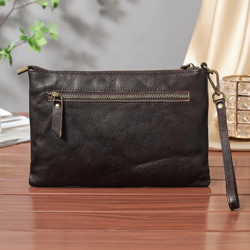 Men's handbag genuine leather vintage leisure hand-dyed pebbled leather handbag street mobile phone bag