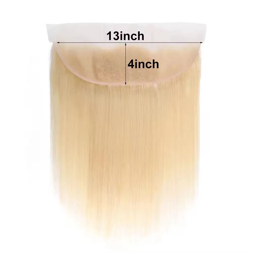 613 ブロンド ストレート ヘア透明レース閉鎖 13x4 レース前摘みベビーヘア 100% 人毛 150 密度
