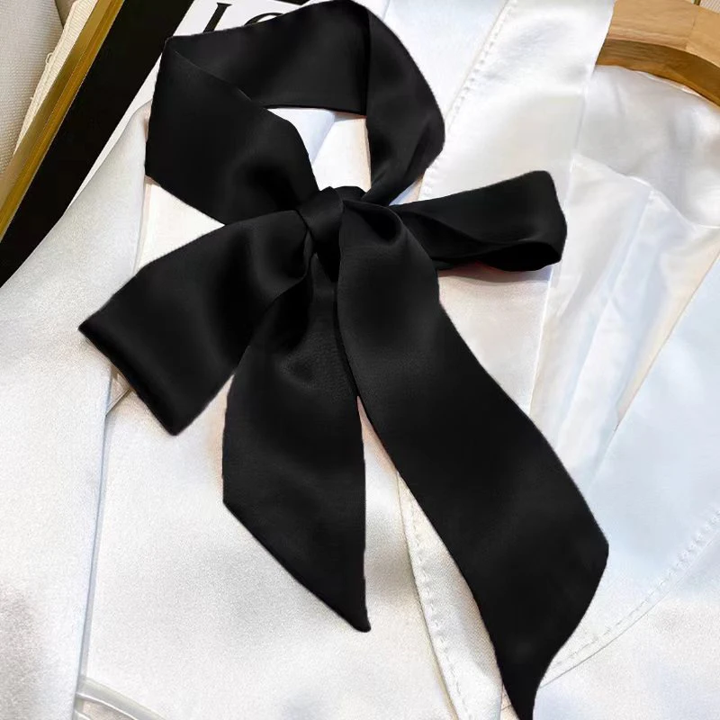 100％ Pure 19MM Silk Ribbon Scarf 5x108CM Women Luxury Long Narrow Scarfs  Soft Neck Tie Lady Skinny Scarves