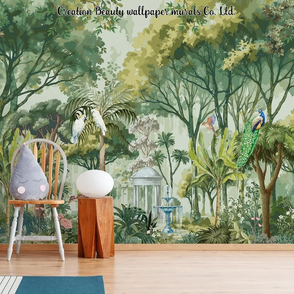 

Tropical Forest Palace Bird Peacock Parrot Wallpaper Mural Living Room Bedroom Background Home Decor Wall Paper Papel De Parede