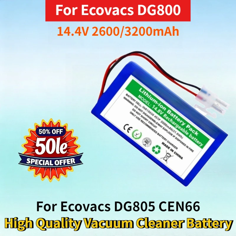 

Newest 14.4V 2600/3200mAh Rechargeable Battery for Ecovacs DG800 DG805 CEN66/550/DL35/DF35 High Quality Vacuum Cleaner Battery