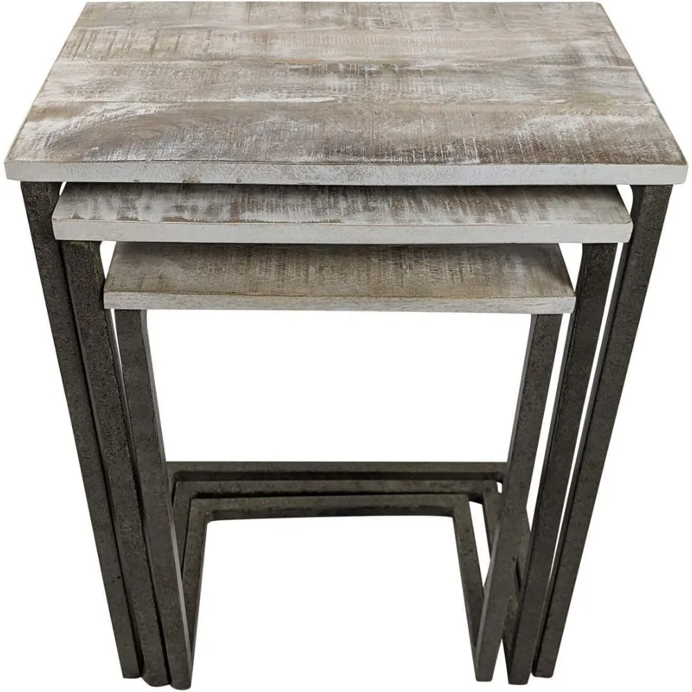 Rectangular Wooden Top 3-Piece Nesting Table Set with Alloy Steel Frame - Modern Space-Saving Furniture
