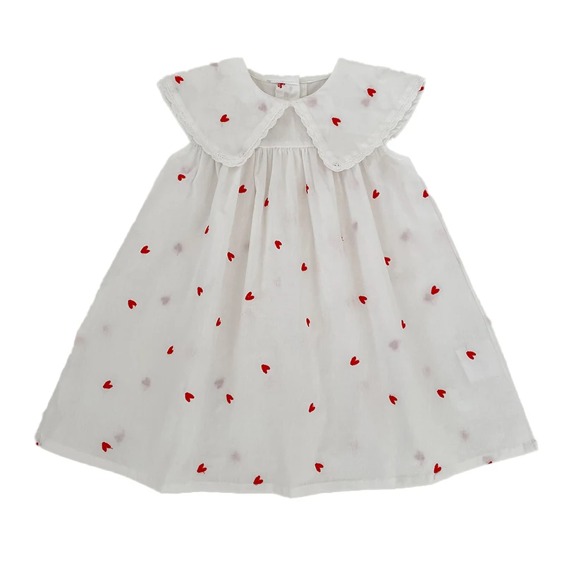 2026 Sommer Neu 2-6 Jahre Ärmelloses Weißes Kleid für Mädchen Kinder Prinzessinnen-Geburtstagskleid mit Herz-Print im Westlichen Stil – Detail 14