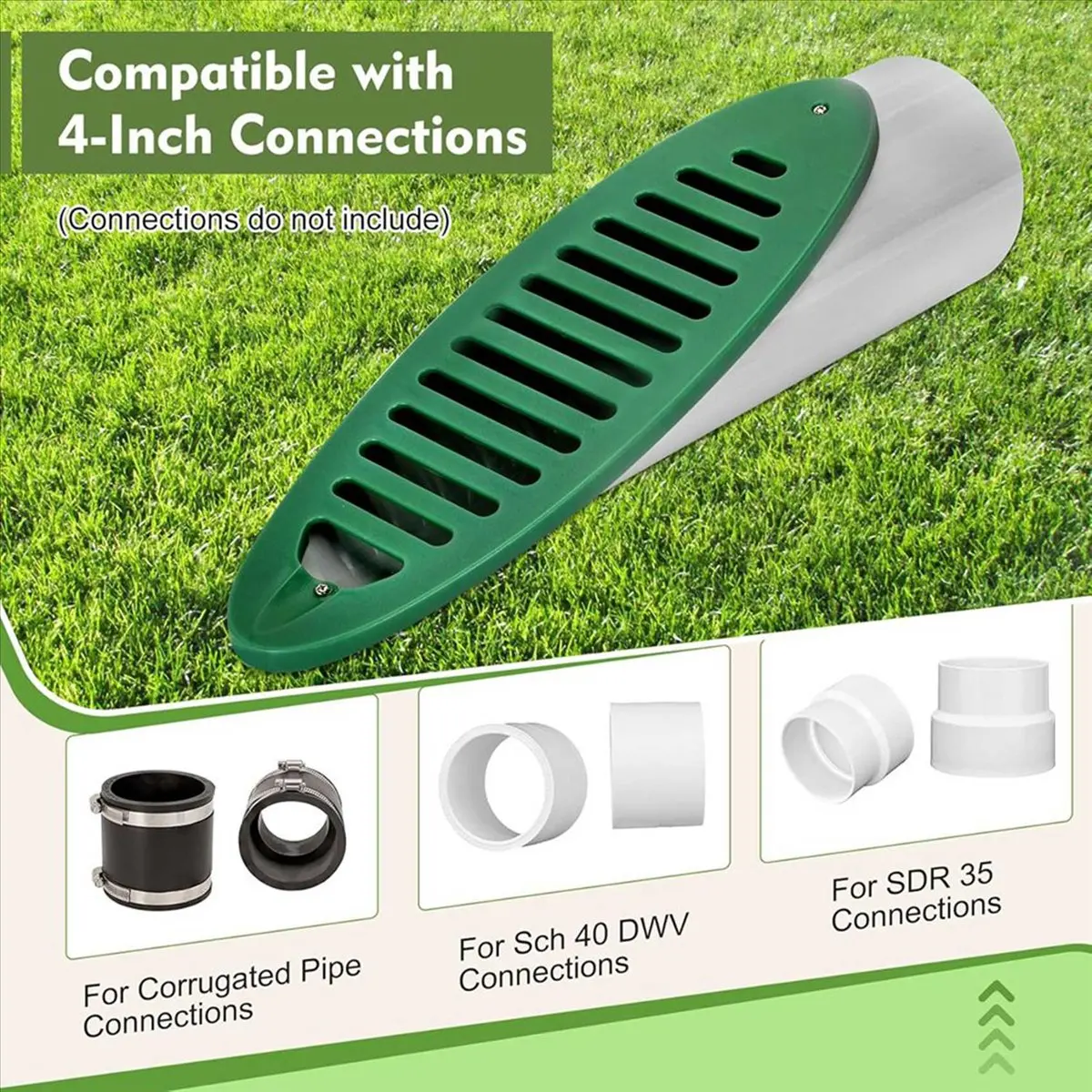 Eficiente: 2 juegos de drenaje de patio con rejilla de drenaje en ángulo de 4 pulgadas, tubo de drenaje emisor de drenaje de patio para descarga de bomba de sumidero