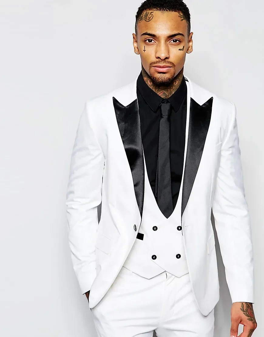 

White Elegant Double Breasted Men Suit Slim Fit 3 Piece Tuxedo Custom Groom Party Prom Blazer Sets Terno Masculino Costume Homme