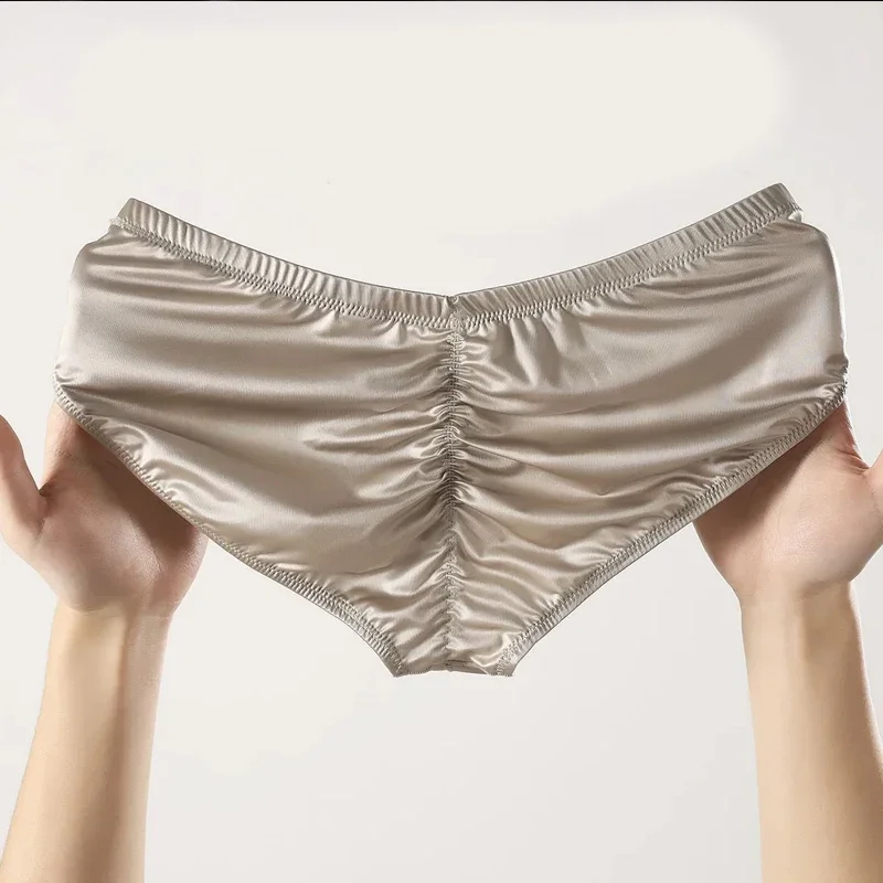 

4pcs Mens Briefs Shinny Satin Low-rise Sexy Underwear Bulge Pouch Smooth Cool Solid Elasticity Underpants Breathable Panties