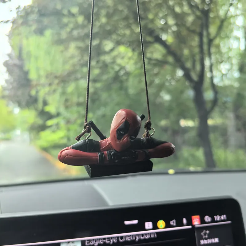 Cartoon Deadpool Car Rearview Mirror Pendant Read A Book Suck It Car Pendant Interior Accessories Figure Mini Model Toys Action