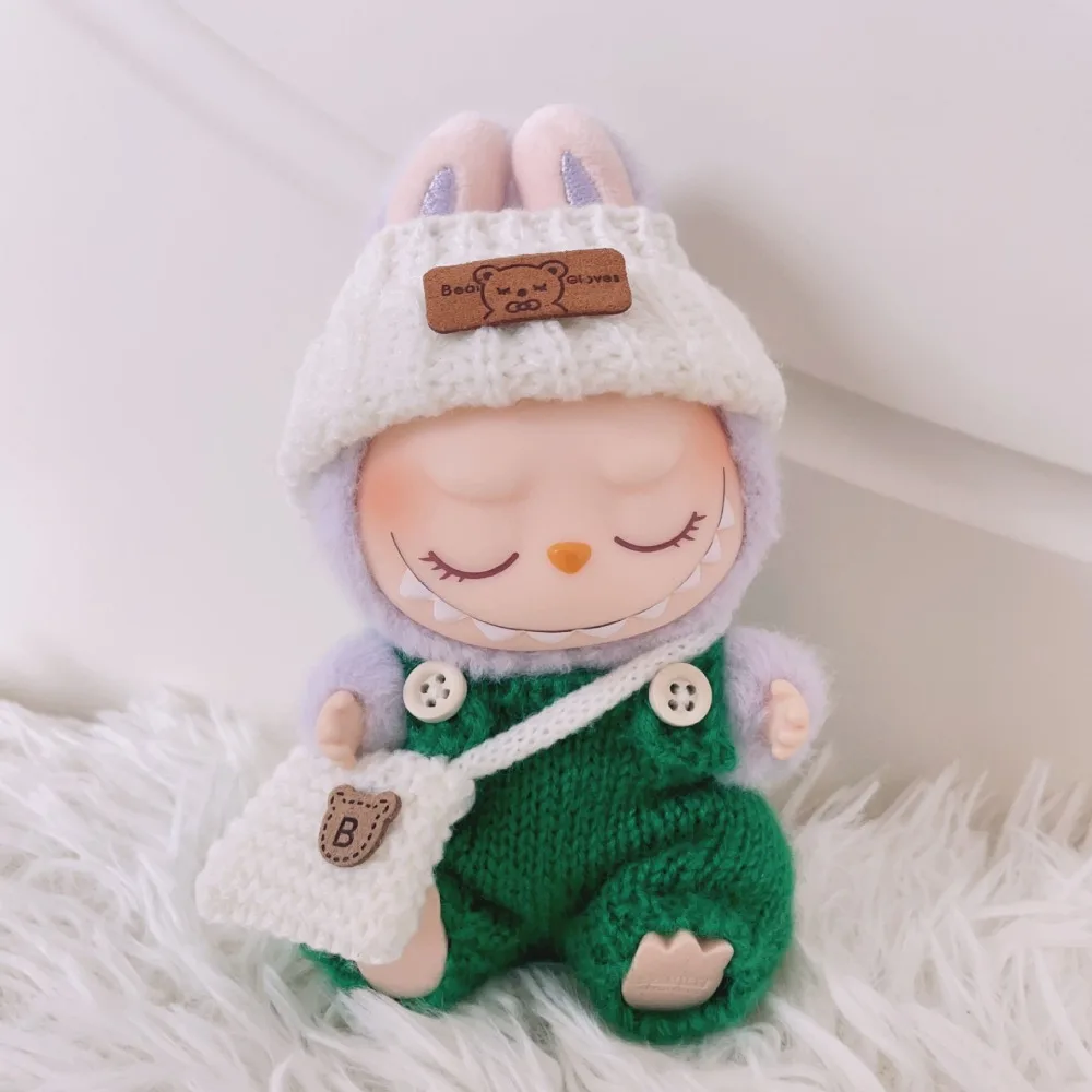Para 15-17cm labubu boneca acessórios roupa roupas urso etiqueta chapéu amor camisola conjunto bonito decoração pequenas roupas brinquedo coletores