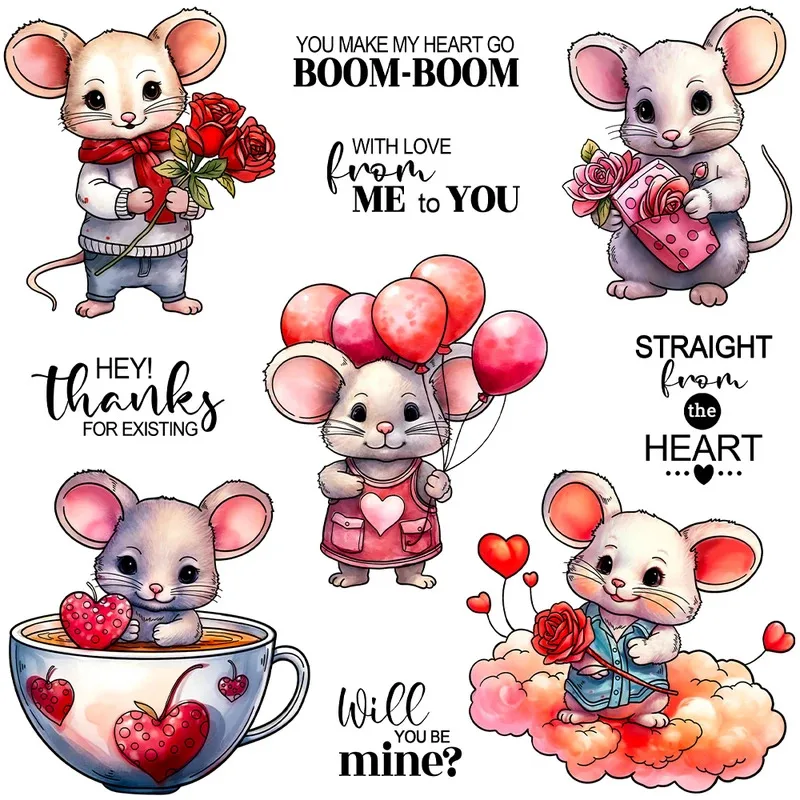 

Love Hearts Kawaii Mouse Cutting Dies Clear Stamp Valentine's Day DIY Scrapbooking Metal Dies Stamps For Cards Albums