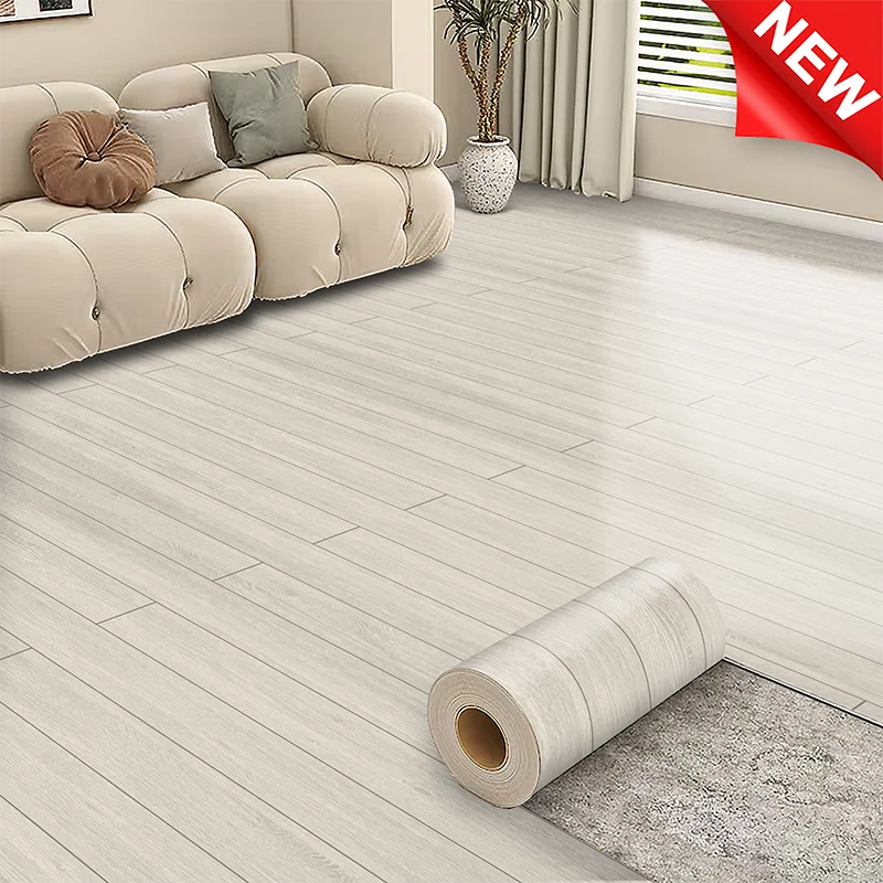 Nordic Style Light Beige Wood Floor Sticker Self Adhesive Waterproof Wear Resistant Removable Flooring for Home Decor