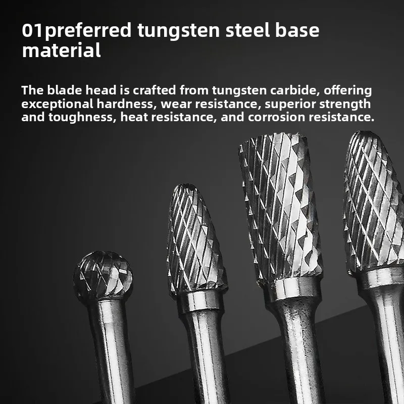 Premium 8pcs Tungsten Carbide Rotary Burr Set Double Cut Grinding Head for Metal Wood - Hardened  Shank  Polishing Tool Kit