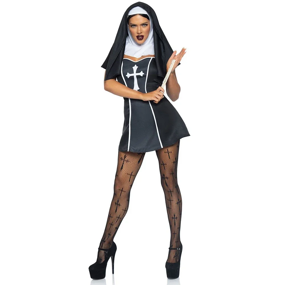 

Halloween Nun Cosplay Costume Sexy Nun Role Play Stage The Scary Nun Costumes Demon Zombie Vampire Fancy Party Dress