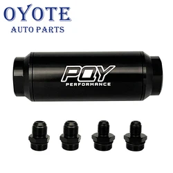 OYOTE High Flow 44mm In-Line Fuel Filter with 2PCS 6AN 8AN Fitting 100 Micron Cleanable SS