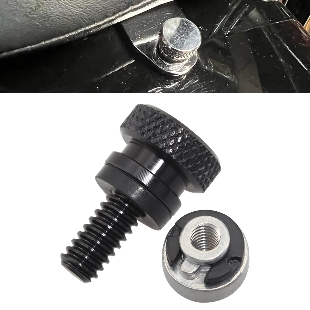 1Pcs Quick Install Seat Mounting Bolt Screw Knurled Cut Durable Bolt Fits For Harley All Models 1996-2019 Black Bolt Silver Nut